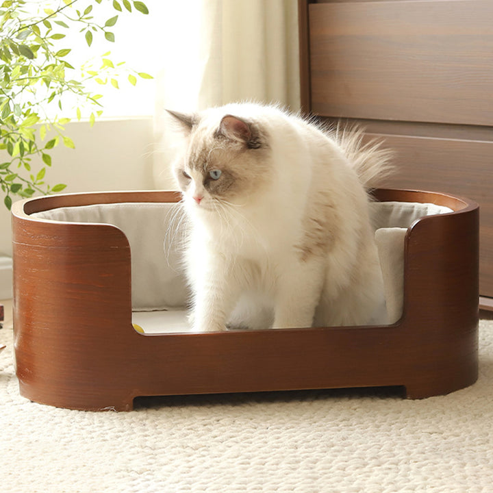 Modern Minimalist Rectangular Cotton-Linen Solid Wood Integrated Dog Bed &amp; Cat Bed For Bedroom