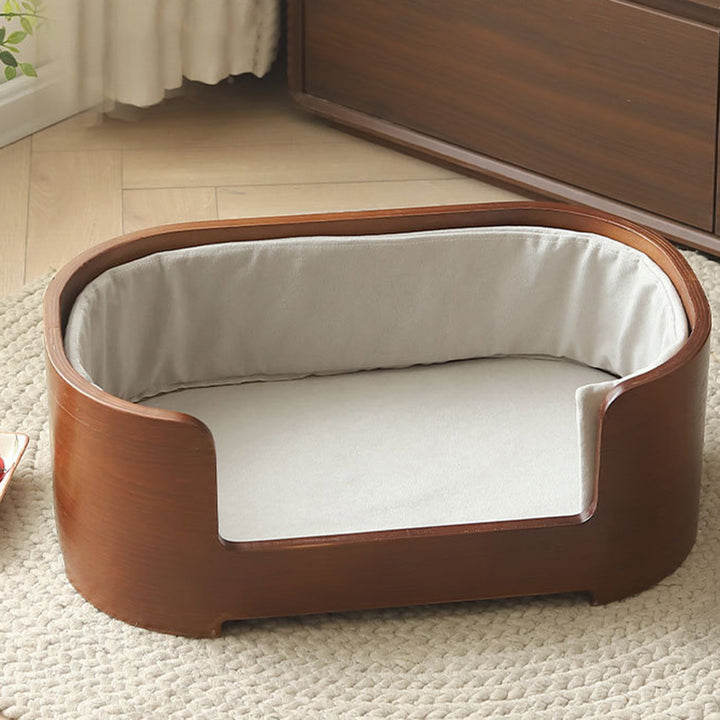 Modern Minimalist Rectangular Cotton-Linen Solid Wood Integrated Dog Bed &amp; Cat Bed For Bedroom