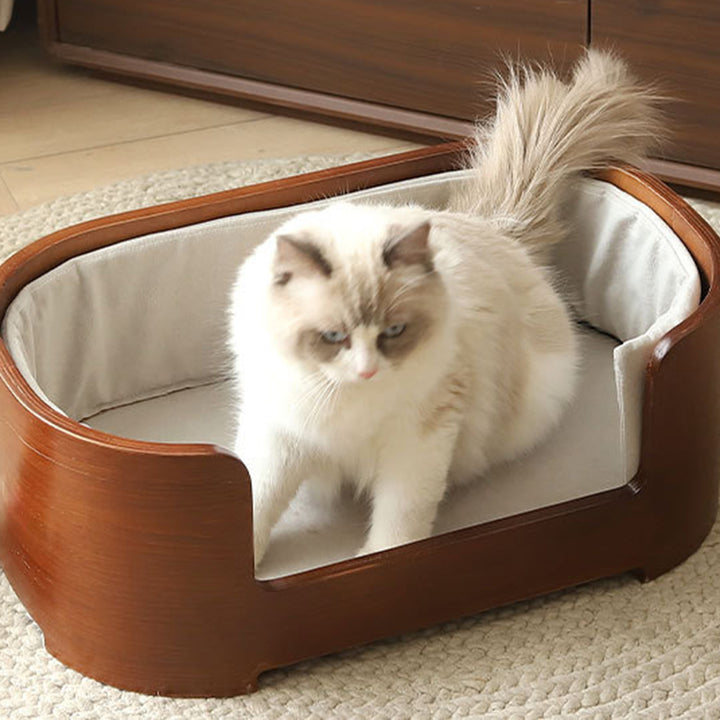 Modern Minimalist Rectangular Cotton-Linen Solid Wood Integrated Dog Bed &amp; Cat Bed For Bedroom