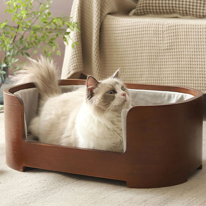 Modern Minimalist Rectangular Cotton-Linen Solid Wood Integrated Dog Bed &amp; Cat Bed For Bedroom
