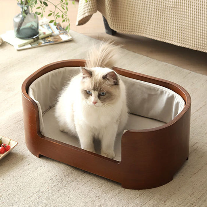 Modern Minimalist Rectangular Cotton-Linen Solid Wood Integrated Dog Bed &amp; Cat Bed For Bedroom
