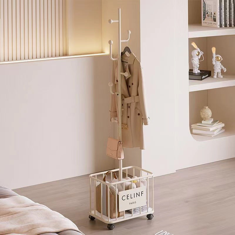 Modern Minimalist Rectangular Tree Branch Iron Movable Hall Tree 1-Storage For Bedroom &amp; Entryways