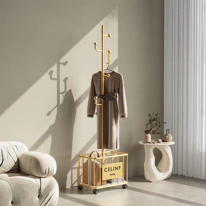 Modern Minimalist Rectangular Tree Branch Iron Movable Hall Tree 1-Storage For Bedroom &amp; Entryways