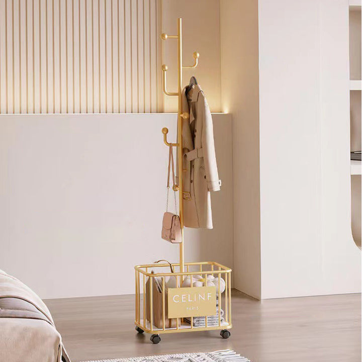 Modern Minimalist Rectangular Tree Branch Iron Movable Hall Tree 1-Storage For Bedroom &amp; Entryways