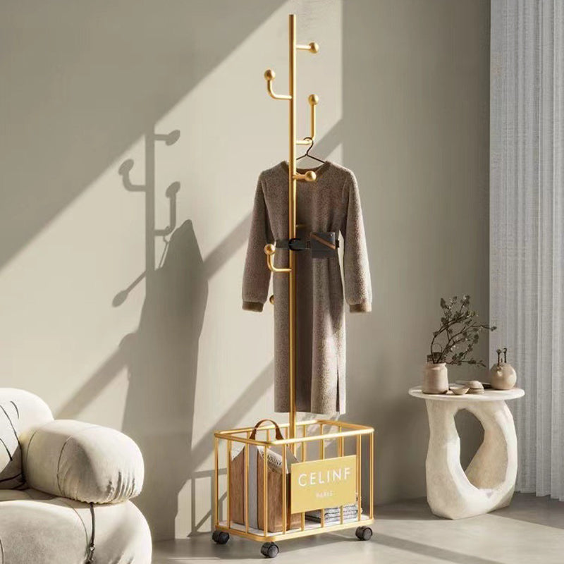 Modern Minimalist Rectangular Tree Branch Iron Movable Hall Tree 1-Storage For Bedroom &amp; Entryways