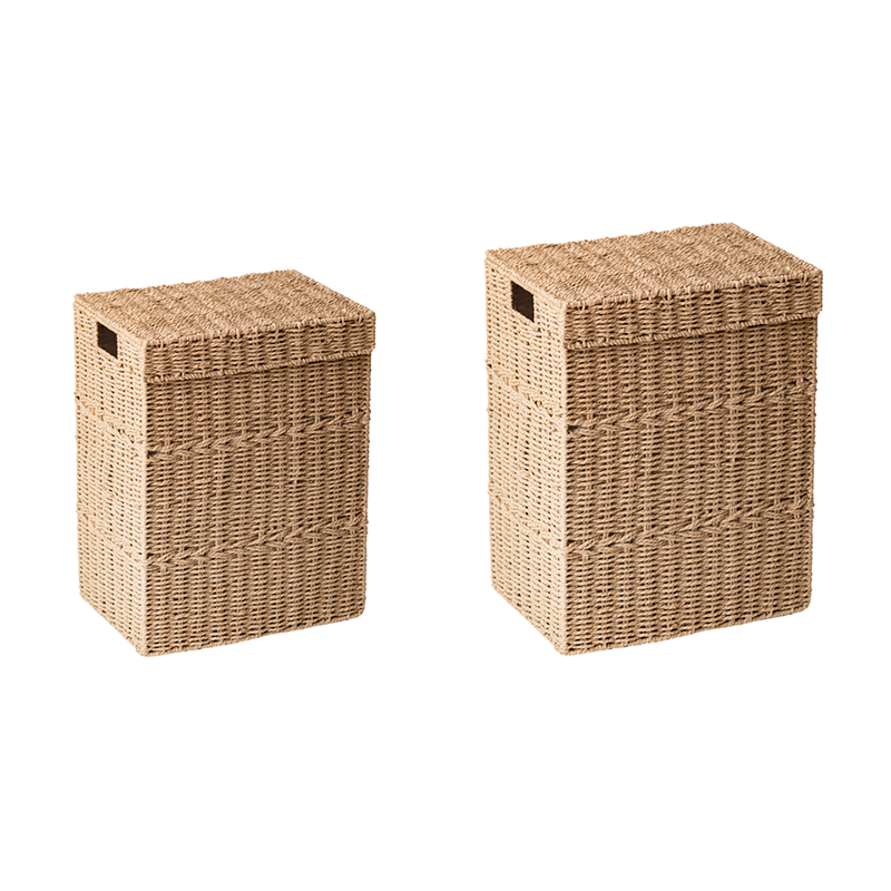 Traditional Japanese Rectangular Handmade Paper Rope Steel Storage Basket Cabinet 1-Storage For Living Room &amp; Bedroom