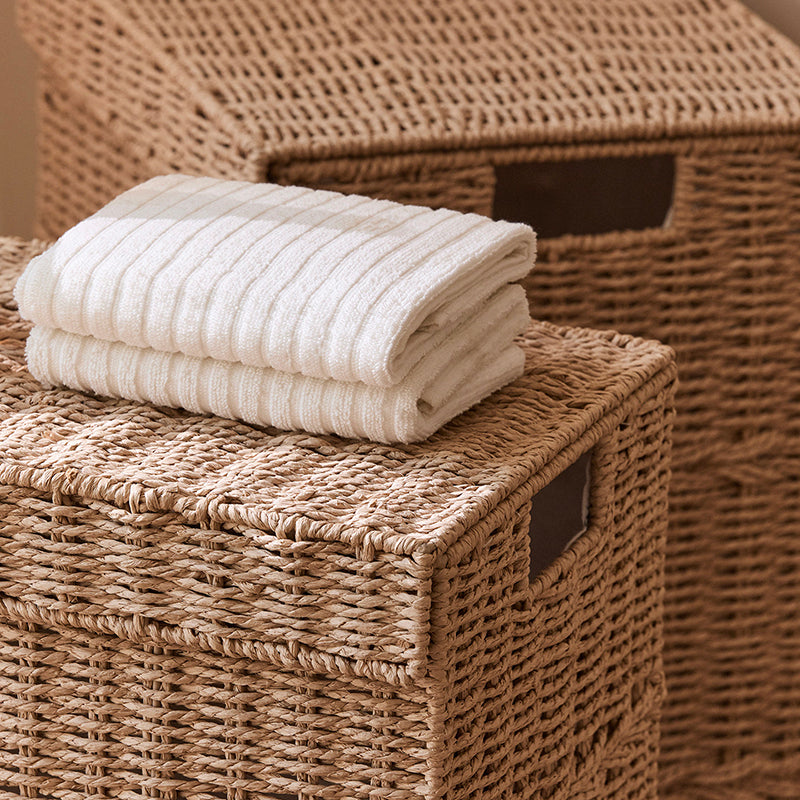 Traditional Japanese Rectangular Handmade Paper Rope Steel Storage Basket Cabinet 1-Storage For Living Room &amp; Bedroom
