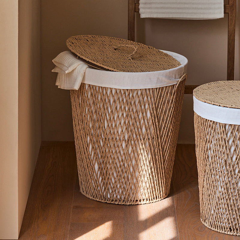 Panier de rangement en acier cylindrique japonais traditionnel en papier tressé fait main, 1 compartiment, pour salon et chambre 