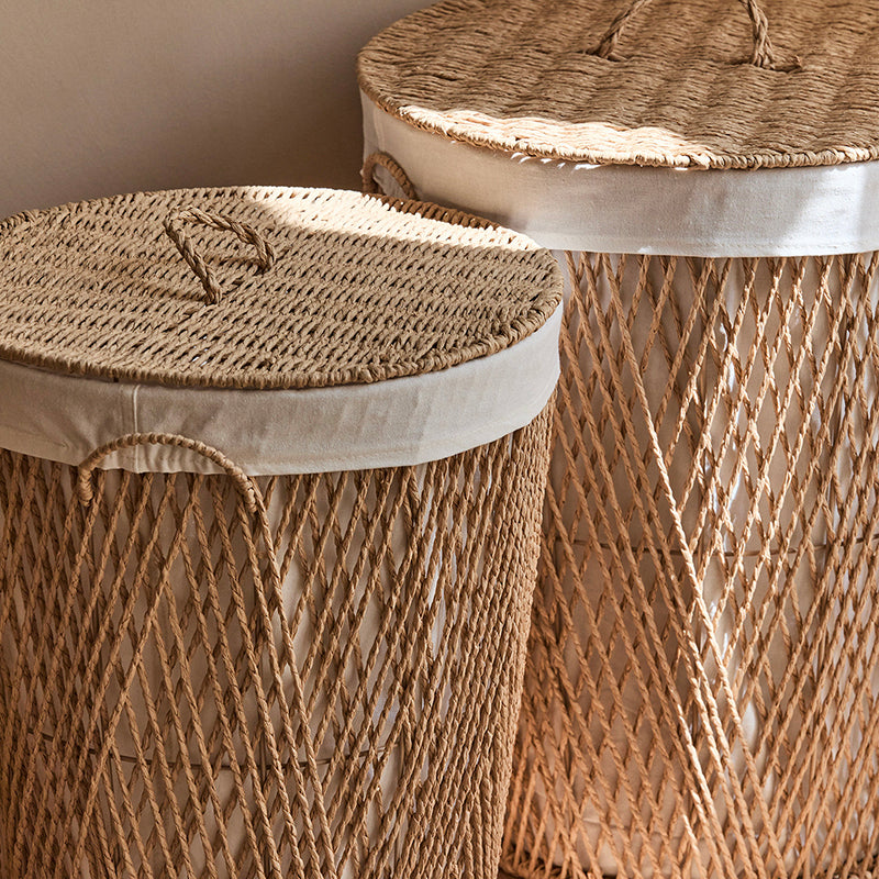 Panier de rangement en acier cylindrique japonais traditionnel en papier tressé fait main, 1 compartiment, pour salon et chambre 