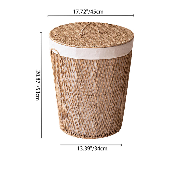 Panier de rangement en acier cylindrique japonais traditionnel en papier tressé fait main, 1 compartiment, pour salon et chambre 
