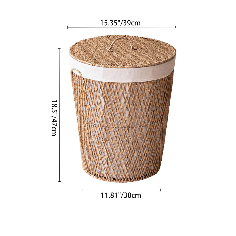 Panier de rangement en acier cylindrique japonais traditionnel en papier tressé fait main, 1 compartiment, pour salon et chambre 