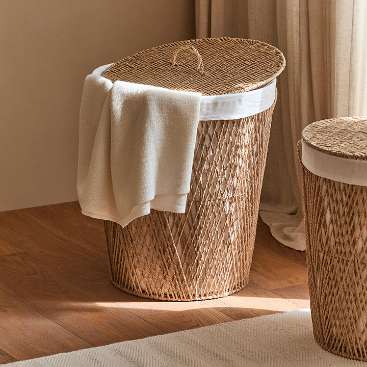 Traditioneller japanischer zylindrischer handgefertigter Papierseil-Stahl-Aufbewahrungskorb-Schrank 1-Aufbewahrung für Wohnzimmer & Schlafzimmer 
