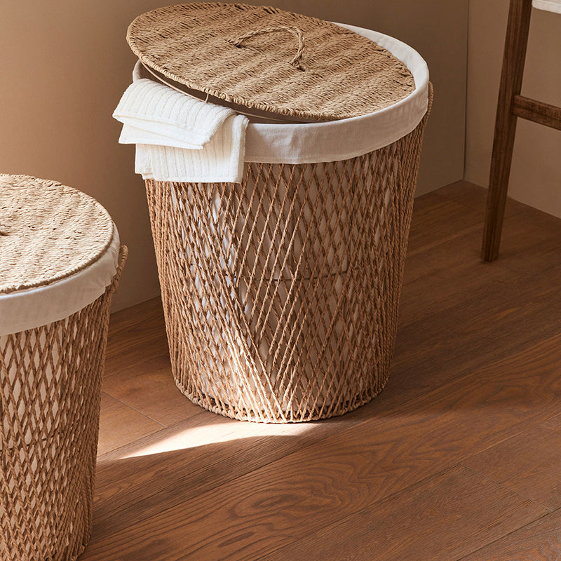 Panier de rangement en acier cylindrique japonais traditionnel en papier tressé fait main, 1 compartiment, pour salon et chambre 