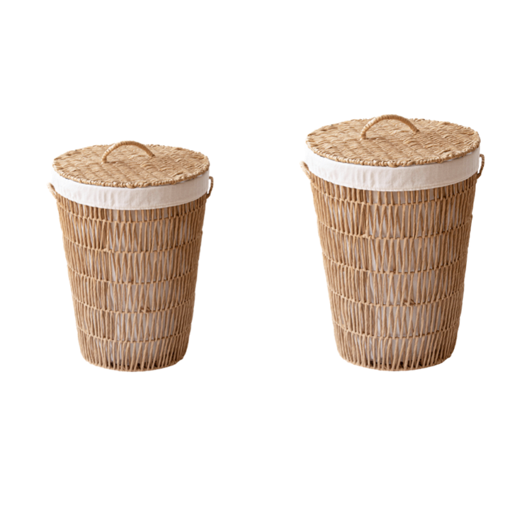Panier de rangement en acier et corde de papier japonais cylindrique traditionnel fait main avec poignée, 1 compartiment, pour salon et chambre 