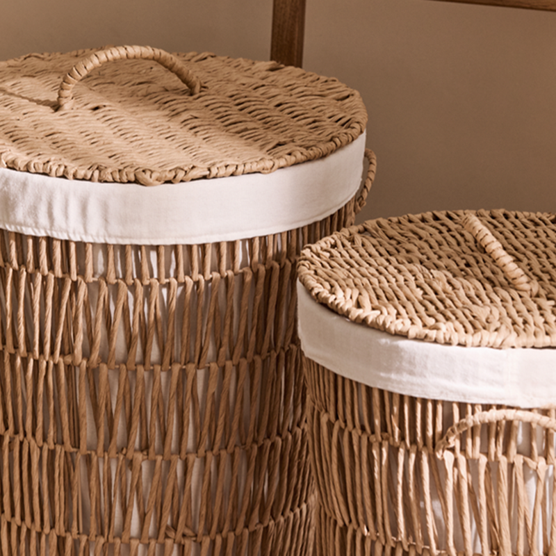 Panier de rangement en acier et corde de papier japonais cylindrique traditionnel fait main avec poignée, 1 compartiment, pour salon et chambre 