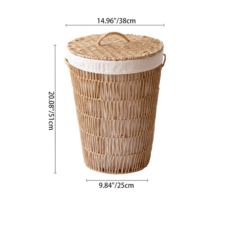 Traditional Japanese Cylindrical Handmade Paper Rope Steel With Handle Storage Basket Cabinet 1-Storage For Living Room & Bedroom