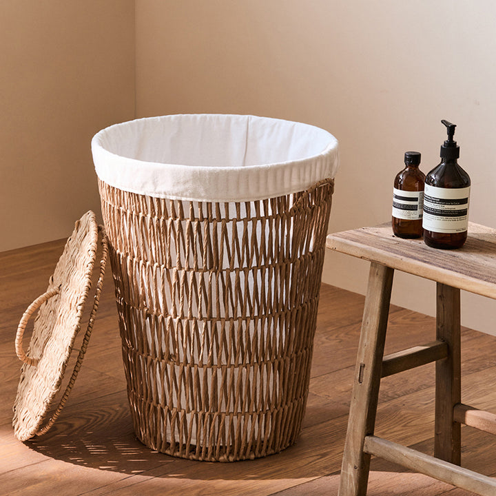 Traditional Japanese Cylindrical Handmade Paper Rope Steel With Handle Storage Basket Cabinet 1-Storage For Living Room & Bedroom