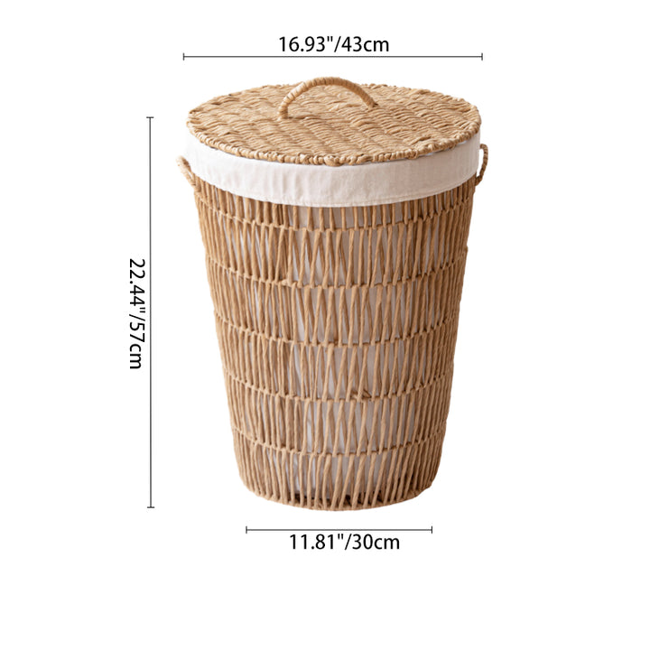 Panier de rangement en acier et corde de papier japonais cylindrique traditionnel fait main avec poignée, 1 compartiment, pour salon et chambre 