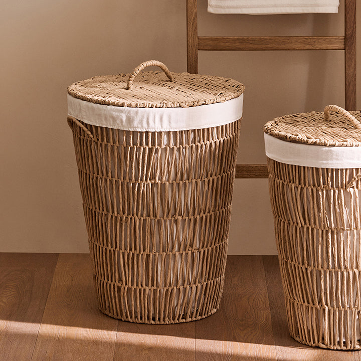Traditional Japanese Cylindrical Handmade Paper Rope Steel With Handle Storage Basket Cabinet 1-Storage For Living Room & Bedroom
