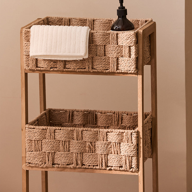 Contemporary Nordic Rectangular Pine Paper Cord Storage Shelf 3-Tier For Living Room