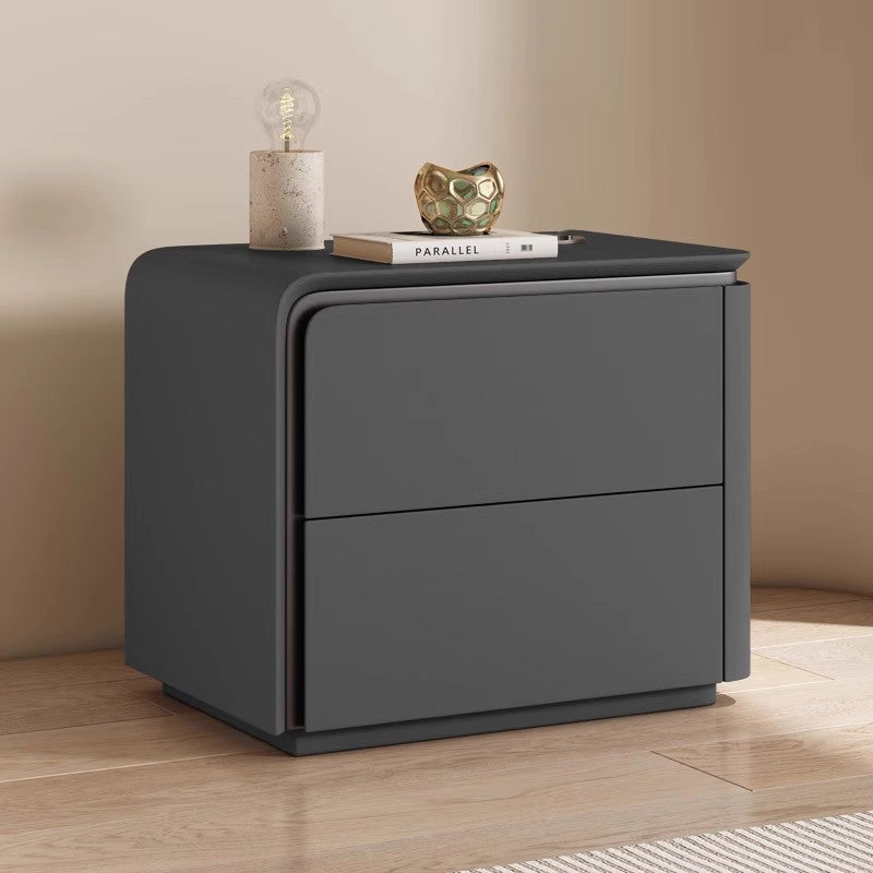 Modern Minimalist Rectangular Microfiber Leather Solid Wood Carbon Crystal Board Nightstand 2-Drawer For Bedroom