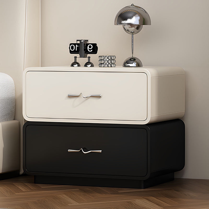 Table de chevet en contreplaqué multicouche à 2 tiroirs, rectangulaire, minimaliste moderne, avec poignée ondulée, pour chambre à coucher 