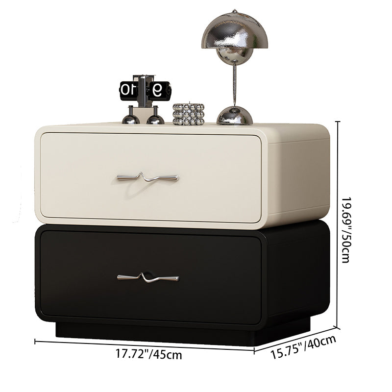 Table de chevet en contreplaqué multicouche à 2 tiroirs, rectangulaire, minimaliste moderne, avec poignée ondulée, pour chambre à coucher 