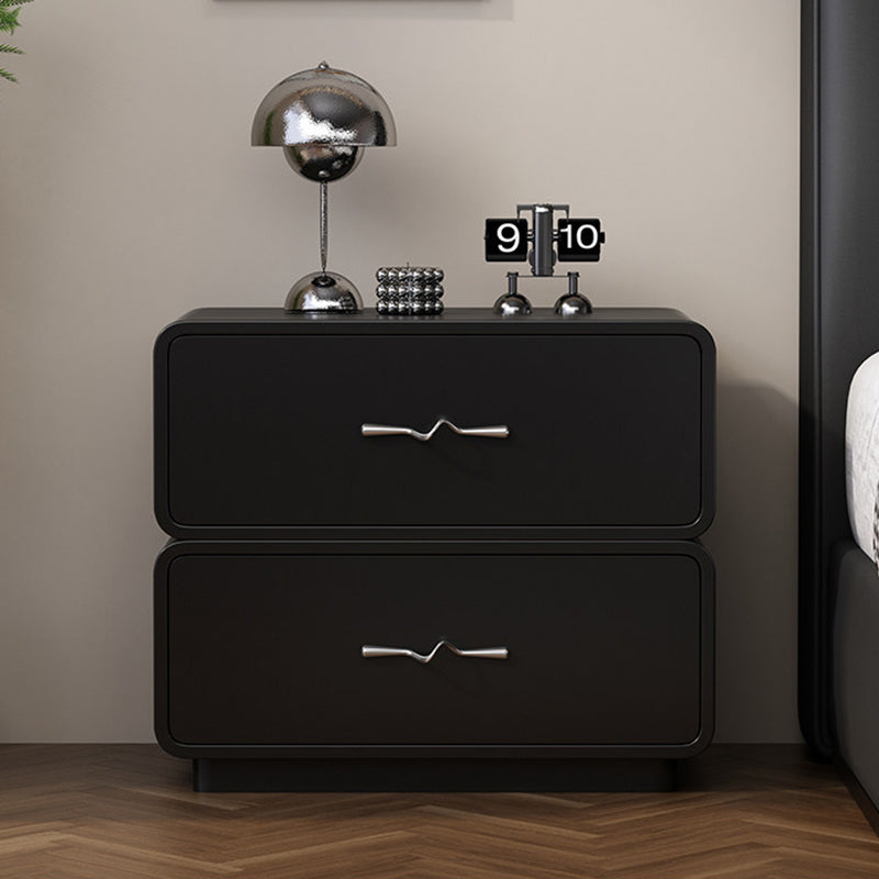 Table de chevet en contreplaqué multicouche à 2 tiroirs, rectangulaire, minimaliste moderne, avec poignée ondulée, pour chambre à coucher 