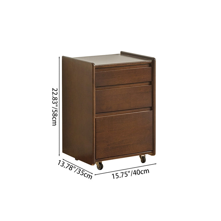 Contemporary Nordic Rectangular Rubberwood Plywood Movable Nightstand 3-Drawer For Bedroom