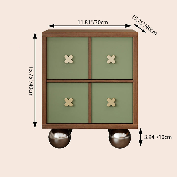 Table de chevet contemporaine nordique rectangulaire en bois massif de Malacca sphérique, sans laque, en alliage de fer et d’aluminium, à 4 tiroirs, pour chambre à coucher 