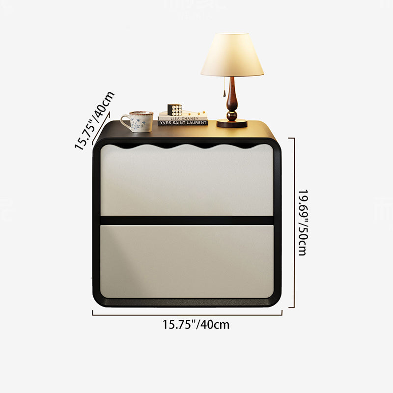 Design rectangulaire ondulé minimaliste moderne en éco-cuir et bois massif, table de chevet en contreplaqué multicouche à 2 tiroirs pour chambre à coucher 