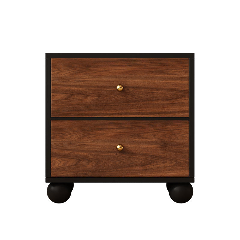 Traditioneller Vintage-Nachttisch aus Paulownia-Holz, Kiefernholz und Eisen mit 2 Schubladen für das Schlafzimmer 