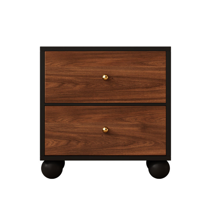 Traditioneller Vintage-Nachttisch aus Paulownia-Holz, Kiefernholz und Eisen mit 2 Schubladen für das Schlafzimmer 