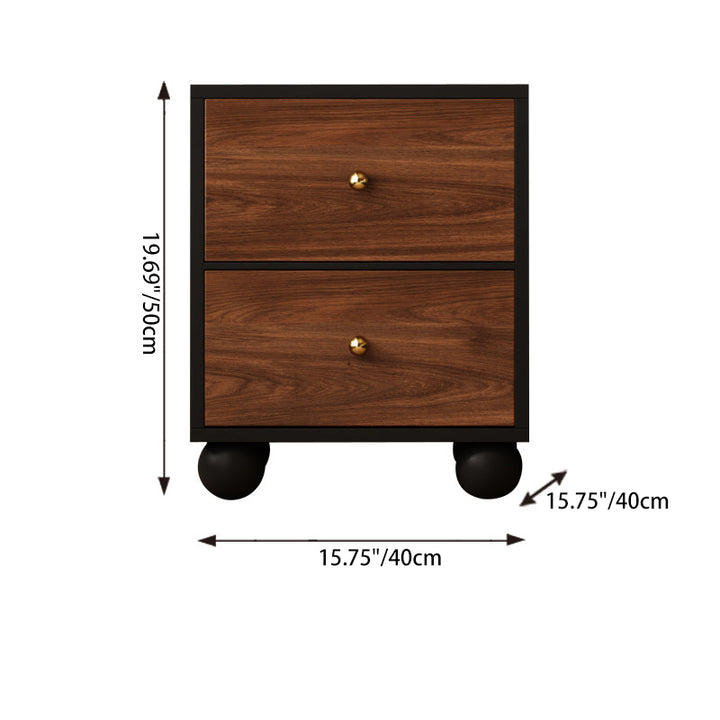 Traditioneller Vintage-Nachttisch aus Paulownia-Holz, Kiefernholz und Eisen mit 2 Schubladen für das Schlafzimmer 