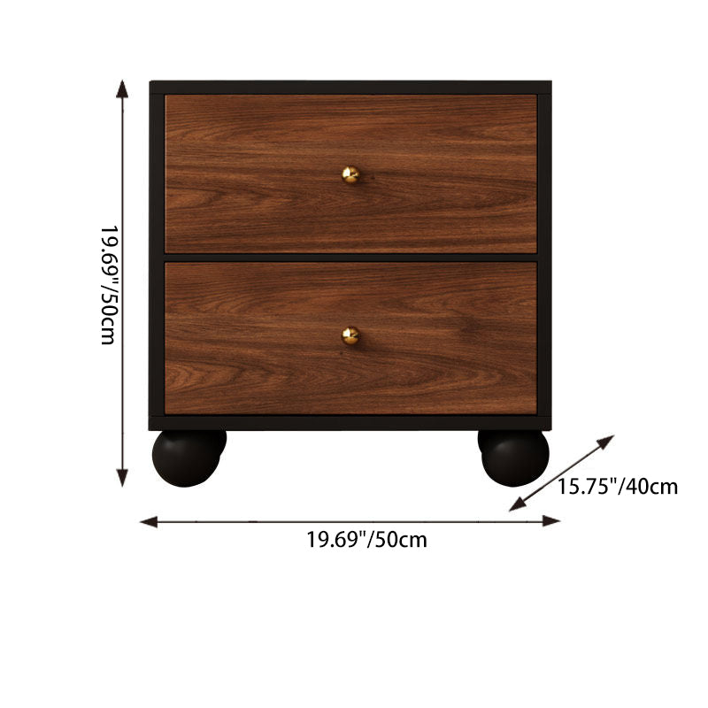 Traditioneller Vintage-Nachttisch aus Paulownia-Holz, Kiefernholz und Eisen mit 2 Schubladen für das Schlafzimmer 