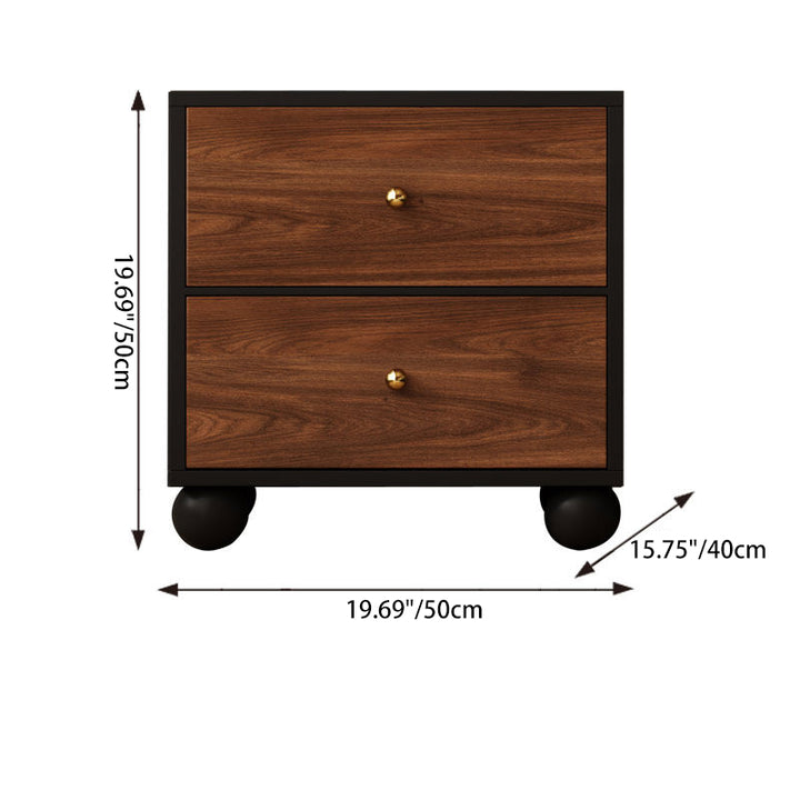 Traditioneller Vintage-Nachttisch aus Paulownia-Holz, Kiefernholz und Eisen mit 2 Schubladen für das Schlafzimmer 