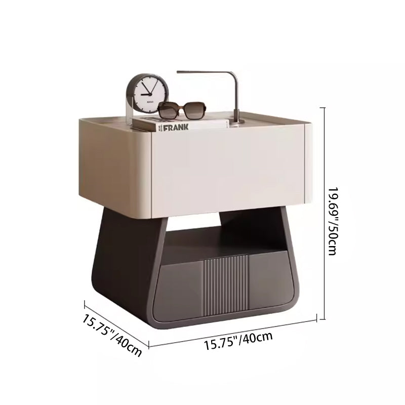 Table de chevet rectangulaire trapézoïdale minimaliste moderne en bois massif à plusieurs niveaux, 2 tiroirs, pour chambre 
