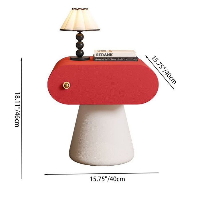 Contemporary Creative Mushroom-Shaped Pine Wood Microfiber Leather Nightstand 1 Drawer For Bedroom