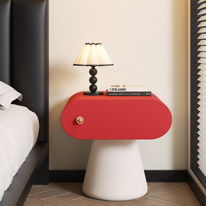 Contemporary Creative Mushroom-Shaped Pine Wood Microfiber Leather Nightstand 1 Drawer For Bedroom