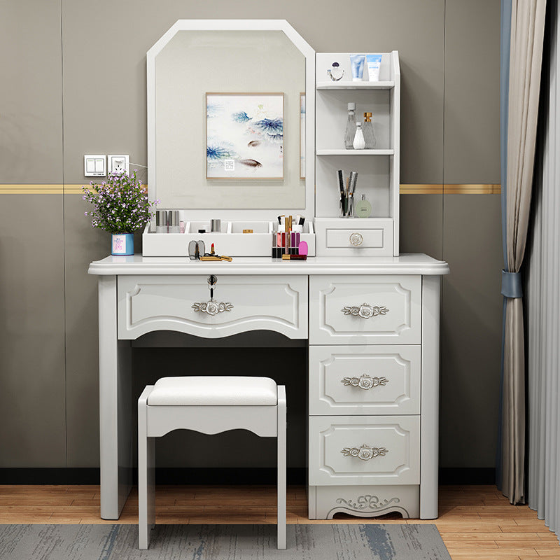 Contemporary Luxury Rectangular Medium Density Fiberboard Glass Makeup Vanity 5-Drawer For Bedroom