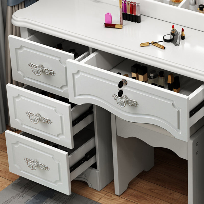 Contemporary Luxury Rectangular Medium Density Fiberboard Glass Makeup Vanity 5-Drawer For Bedroom
