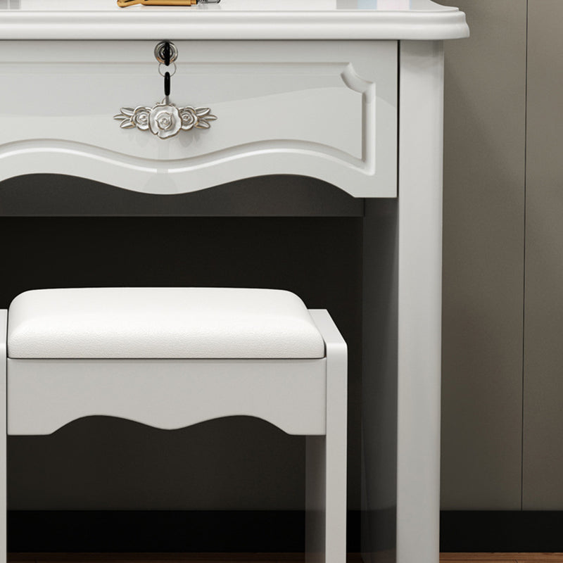 Contemporary Luxury Rectangular Medium Density Fiberboard Glass Makeup Vanity 5-Drawer For Bedroom