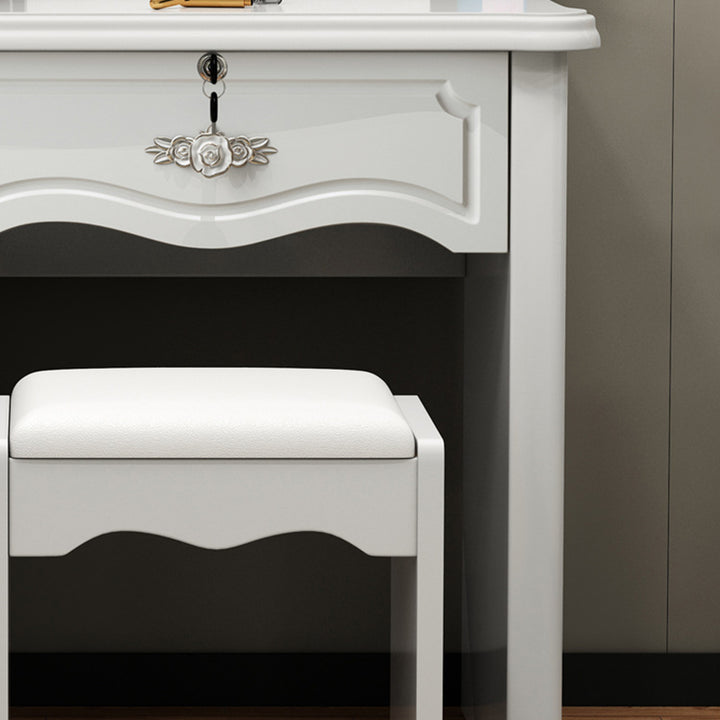 Contemporary Luxury Rectangular Medium Density Fiberboard Glass Makeup Vanity 5-Drawer For Bedroom