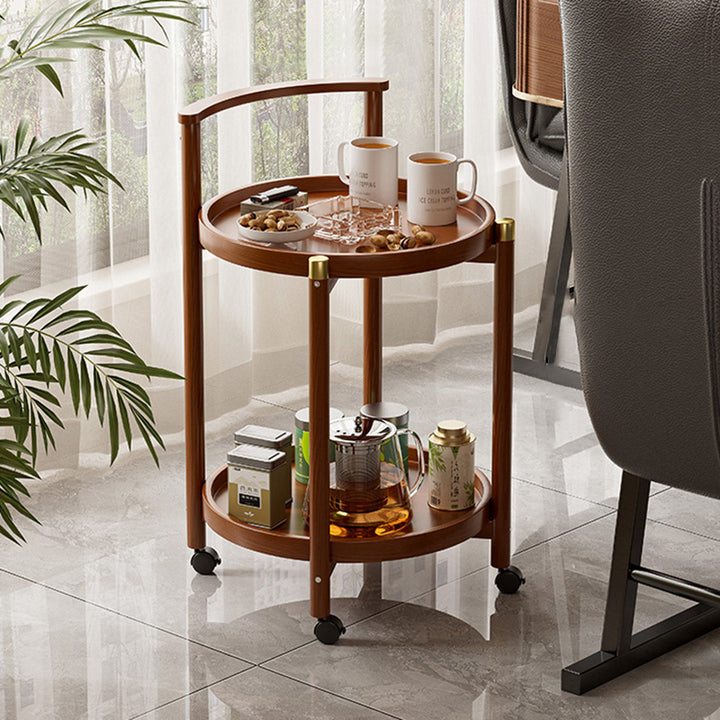Table d'appoint mobile à 2 niveaux en bambou cylindrique chinois traditionnel et panneau de fibres à densité moyenne pour salon 