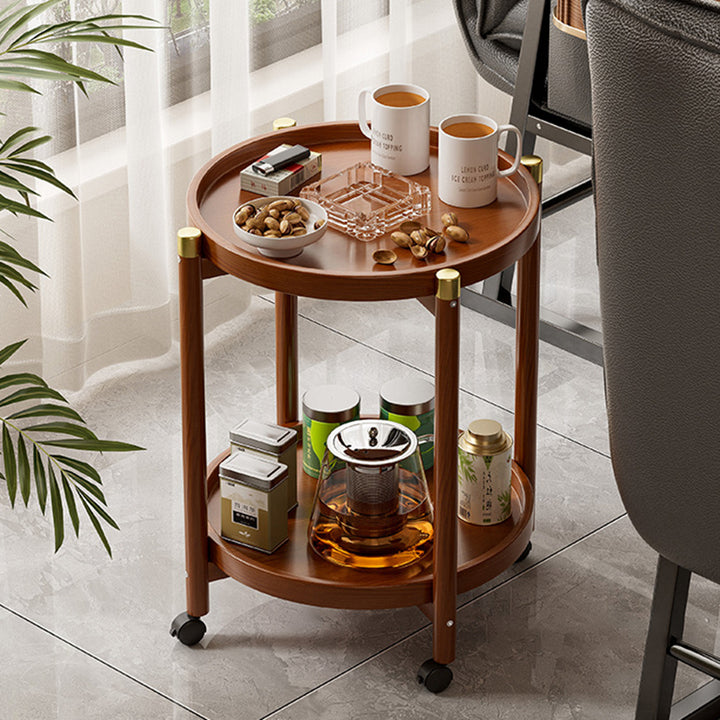 Table d'appoint mobile à 2 niveaux en bambou cylindrique chinois traditionnel et panneau de fibres à densité moyenne pour salon 