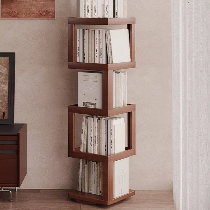Contemporary Nordic Rectangular Bamboo Medium Density Fiberboard Rotatable Storage Shelf 3/4/5 Tier For Living Room