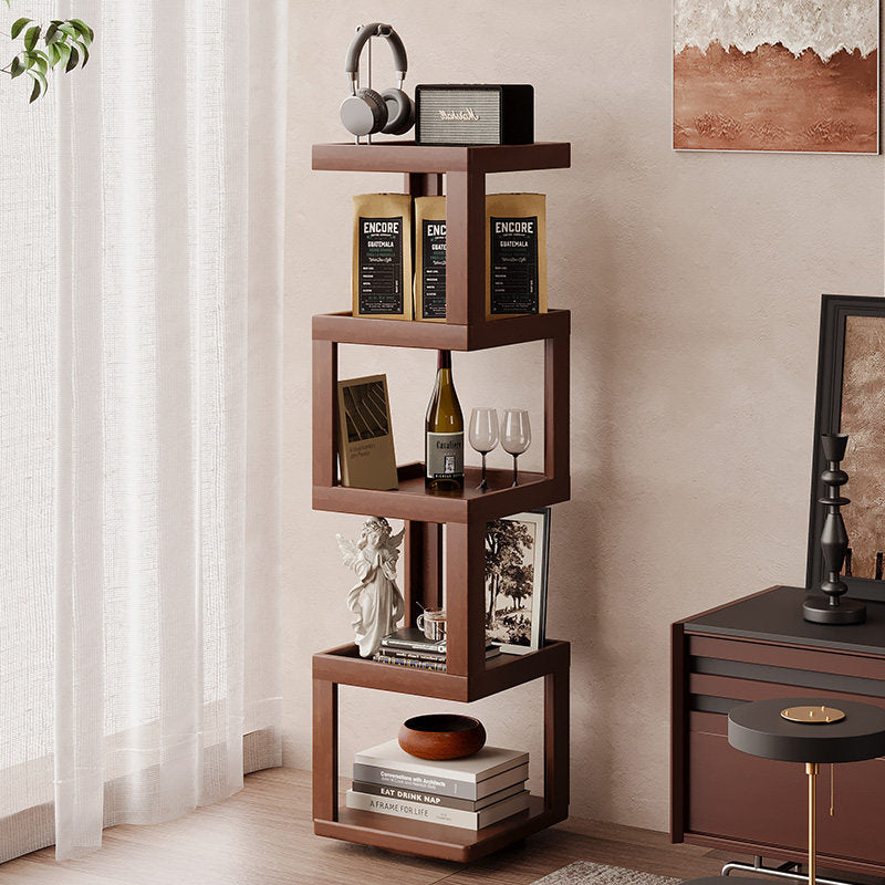 Contemporary Nordic Rectangular Bamboo Medium Density Fiberboard Rotatable Storage Shelf 3/4/5 Tier For Living Room