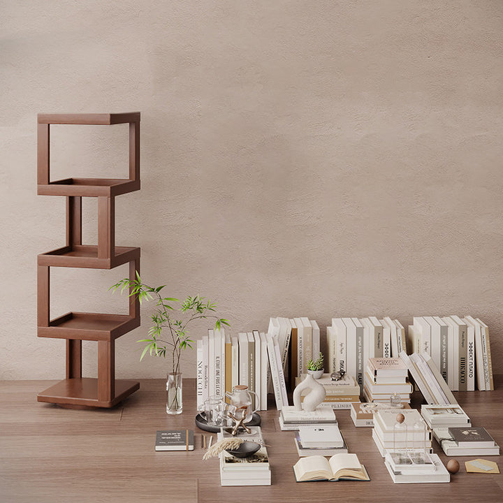 Contemporary Nordic Rectangular Bamboo Medium Density Fiberboard Rotatable Storage Shelf 3/4/5 Tier For Living Room