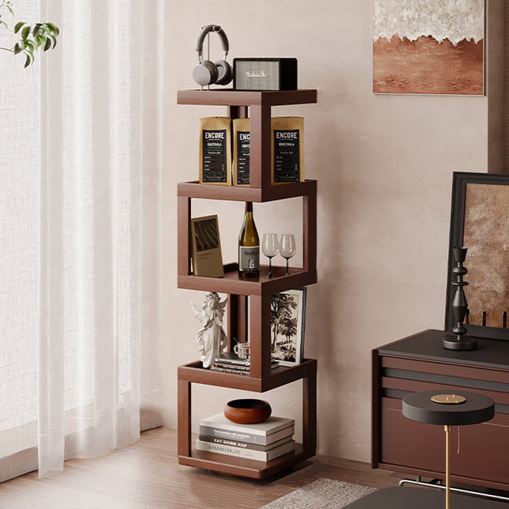 Contemporary Nordic Rectangular Bamboo Medium Density Fiberboard Rotatable Storage Shelf 3/4/5 Tier For Living Room