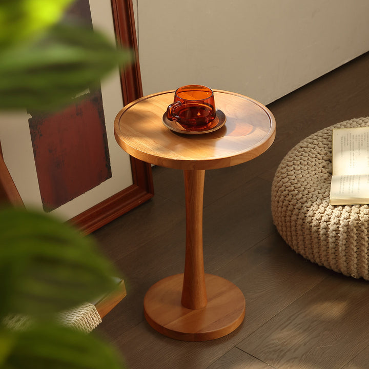 Table d'appoint ronde cylindrique contemporaine nordique en hévéa massif à 1 niveau pour salon 